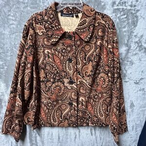 Briggs New York Women's Plus Size 20W Brown Paisley Print Button Front Jacket